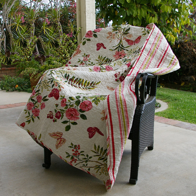 Butterflies Multicolor Quilted Cotton Botanical Throw Blanket