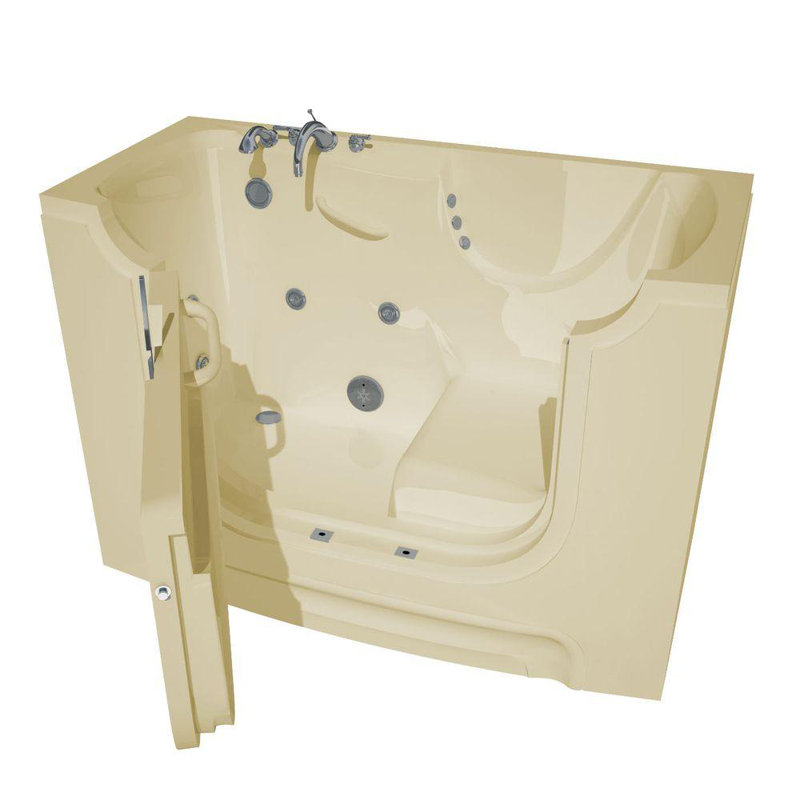 HandiTub 60'' x 30'' Alcove / Tile In Whirlpool Fiberglass Bathtub with Faucet, Biscuit, Left