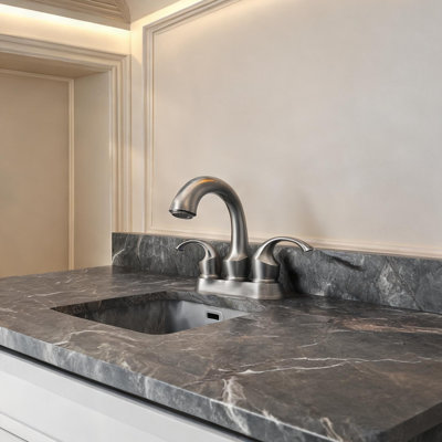 Brushed Nickel Vanity Sink Fixture with Two Handle Control, Pop-Up Drain, Bathroom Faucet