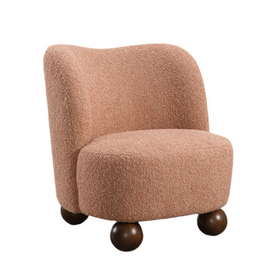 Dave Armless Accent Chair with Wooden Ball Feet, Pink Boucle Fabric
