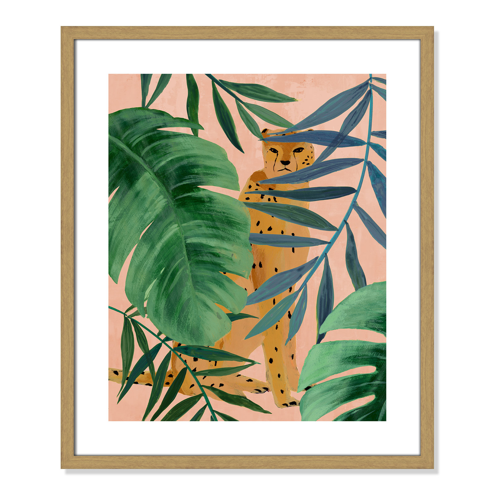 Silent Jungle - Painting Print, Beige Wood Framed Paper, 25.5" H x 21.5" W x 0.75" D
