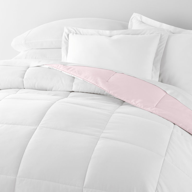 Reversible Down-Alternative Comforter Bedding Set, Full/Queen Comforter + 2 Shams, Blush