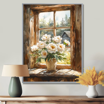 Pivoine à la fenêtre de la grange III - pivoines, art encadré