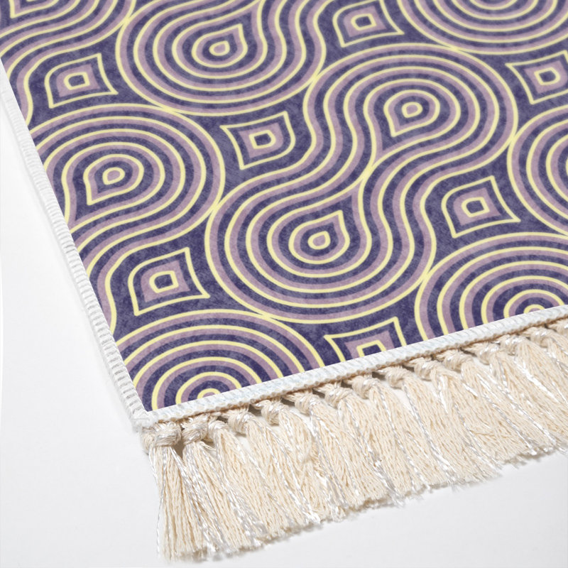 Tapis mauve / beige en polyester tissé à plat à la machine Monier, Rectangle 5 pi 3 po x 7 pi 7 po