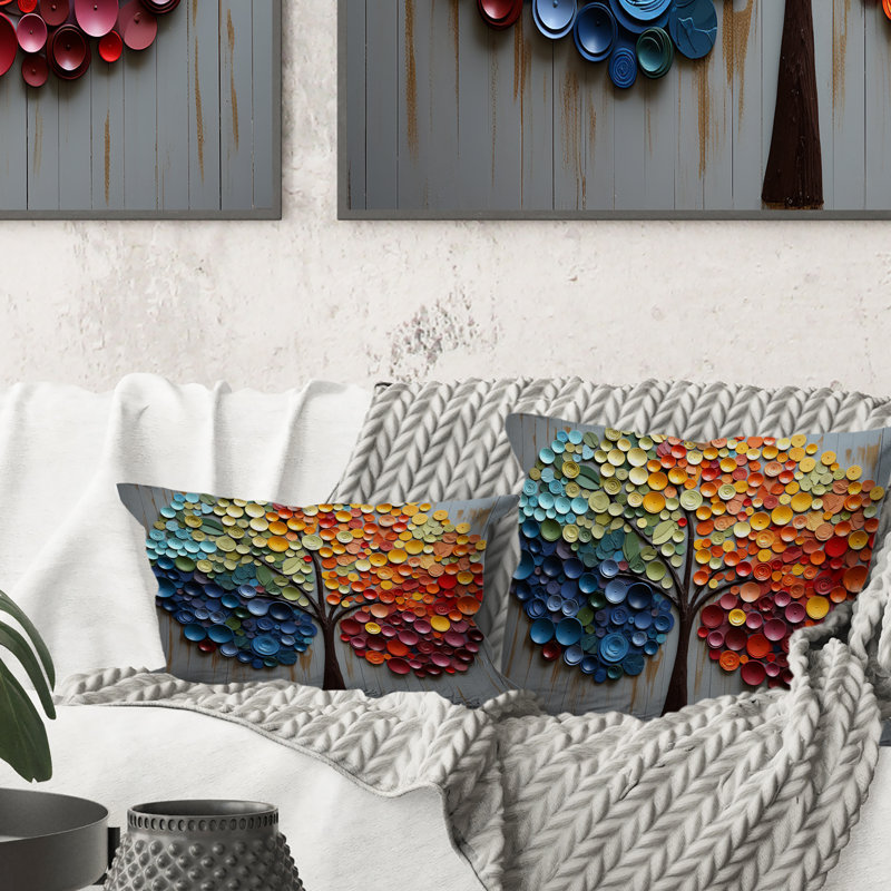 Coussin décoratif coloré à motif d'arbres arc-en-ciel 4 saisons
