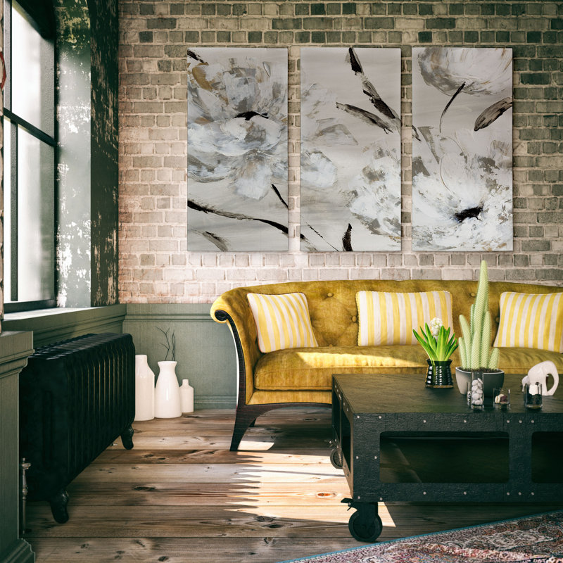 «Misty Morning Blooms», ensemble de 3 reproductions d'art sur toiles, H 32 po x l 48 po x P 1,5 po