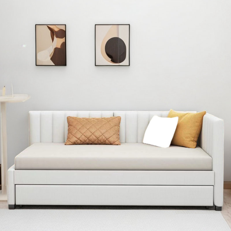 Lit de jour rembourré avec lit gigogne simple, Beige