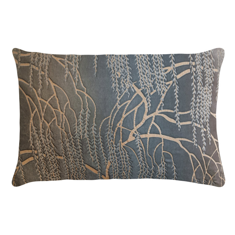 Willow Metallic Rectangular Velvet Pillow Cover & Insert, Silver, Rectangle 12"H x 24"W