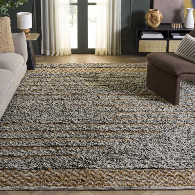 Avia Abstract Hand Loom Cotton/Wool/Jute Ivory/Black/Beige Area Rug