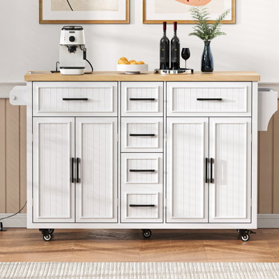 56.5" Kitchen Island with Drop Leaf,4 Doors , 5 Deep Drawers and Adjustable Shelves by Latitude Run