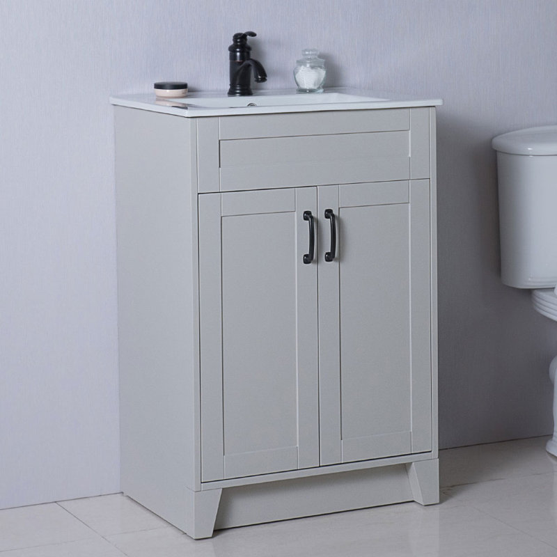 Longo 24'' Single Bathroom Vanity with Ceramic Top, Light Gray