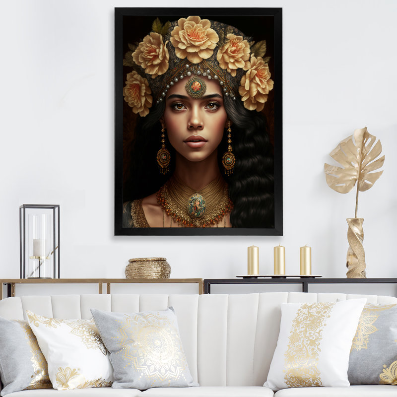«Young Bohemian Woman with Flower Headband I», reproduction sur toile, Cadre photo noir, H 20 po x l 12 po x P 1 po