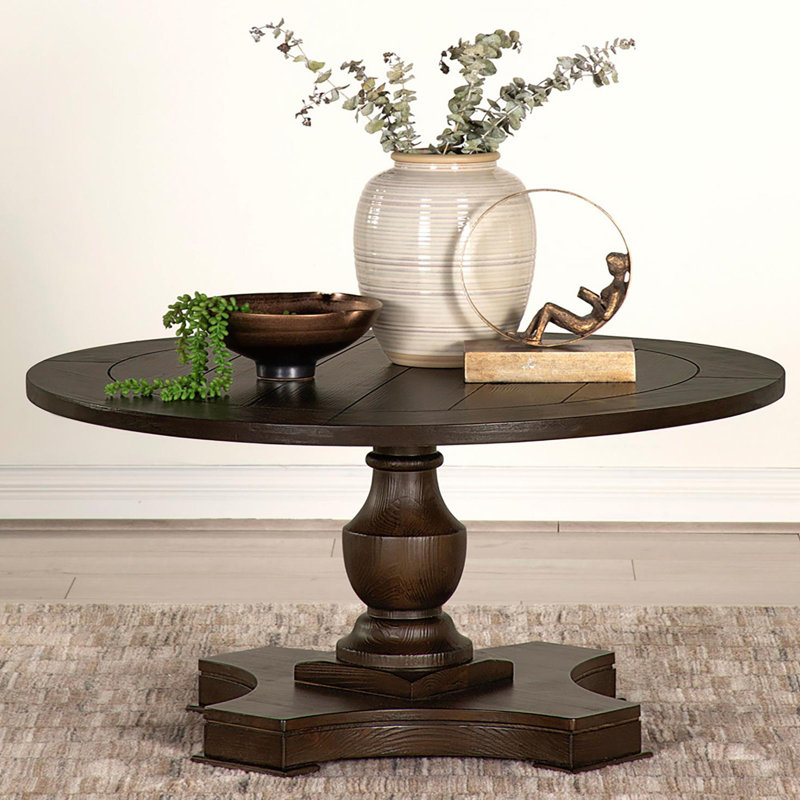 Alcott Hill® Cami Pedestal Round Coffee Table in Coffee | Wayfair