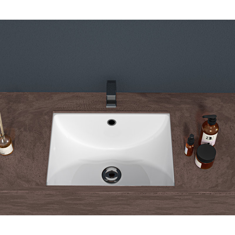 18.5"X14" White Ceramic Rectangular Undermount Bathroom Sink With Overflow