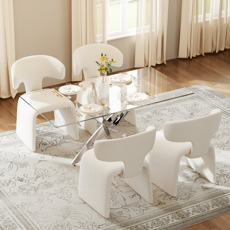 Ensemble de salle à manger Hoggan, 5 Pieces: Table, 4 Chairs, 29.5" H x 63" W x 31.5" D, Silver
