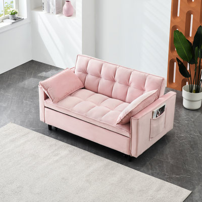 Sommeil en velours convertible Authur, bois massif + panneau à base de bois, 55 * 33 * 31,44 po, rembourrage en éponge 3 en 1 et coussin