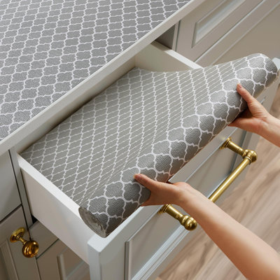 Shelf and Drawer Liner for Kitchen Cabinets Non-Adhesive, Strong Grip Non-Slip Thickened Shelf Paper Waterproof, Shelves Protector Mats for Dresser Cupboard, Grey