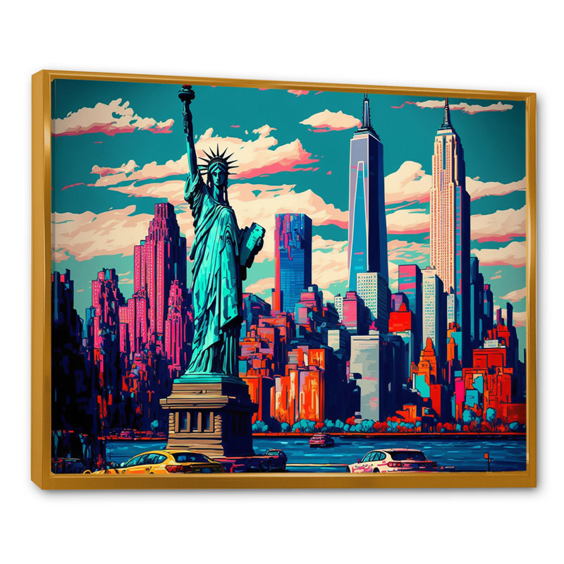 «New York Lady Liberty I», reproduction sur toile, H 34 po x l 44 po x P 1,5 po, Toile avec cadre flottant or
