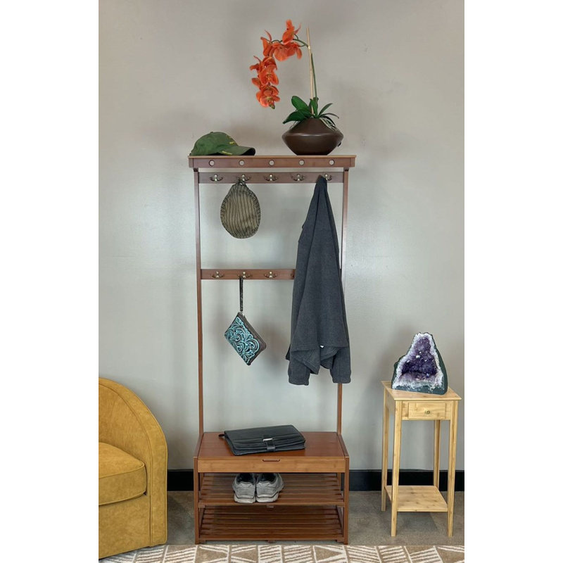 Hall Tree 28'' Wide with Bench and Shoe Storage, Mahogany