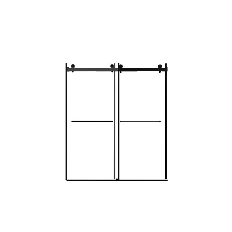 Porte de douche en verre trempé stratifié de 8 mm, 60 po x 70 po, noir mat, double coulissante, coffre-fort et avec fonction tampon d'eau à la mode - enceinte à largeur réglable de 56 à 60 po, verre élégant