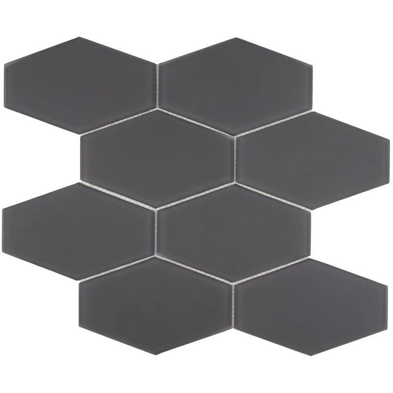 Long Hex 10.60in.x11 in. Glass Mosaic Tile, Carbon Matte