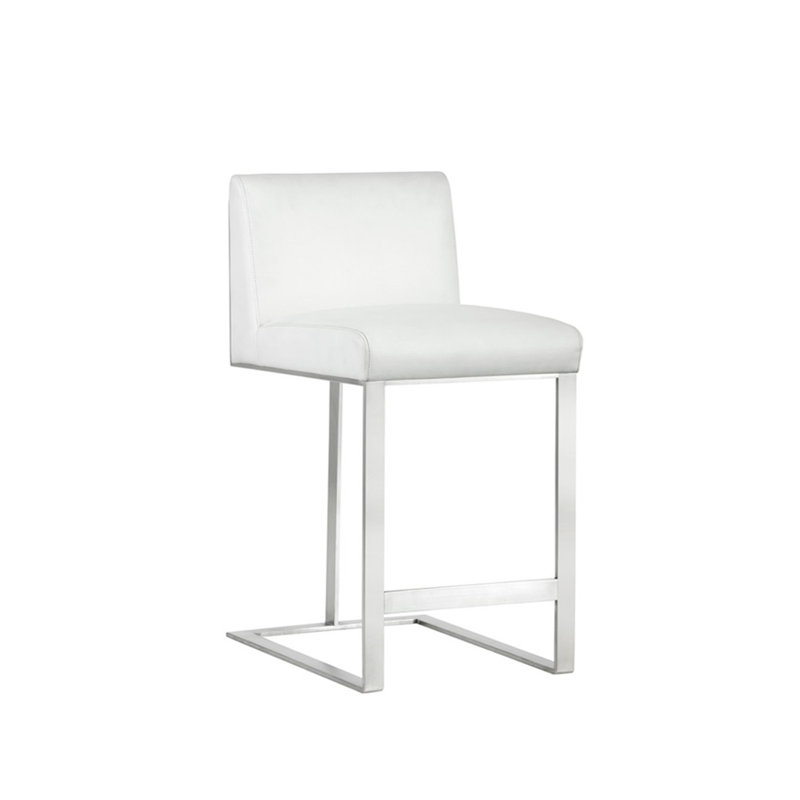 Dean Bar & Counter Stool, Stainless Steel, Counter Stool (26" Seat Height), White Faux Leather