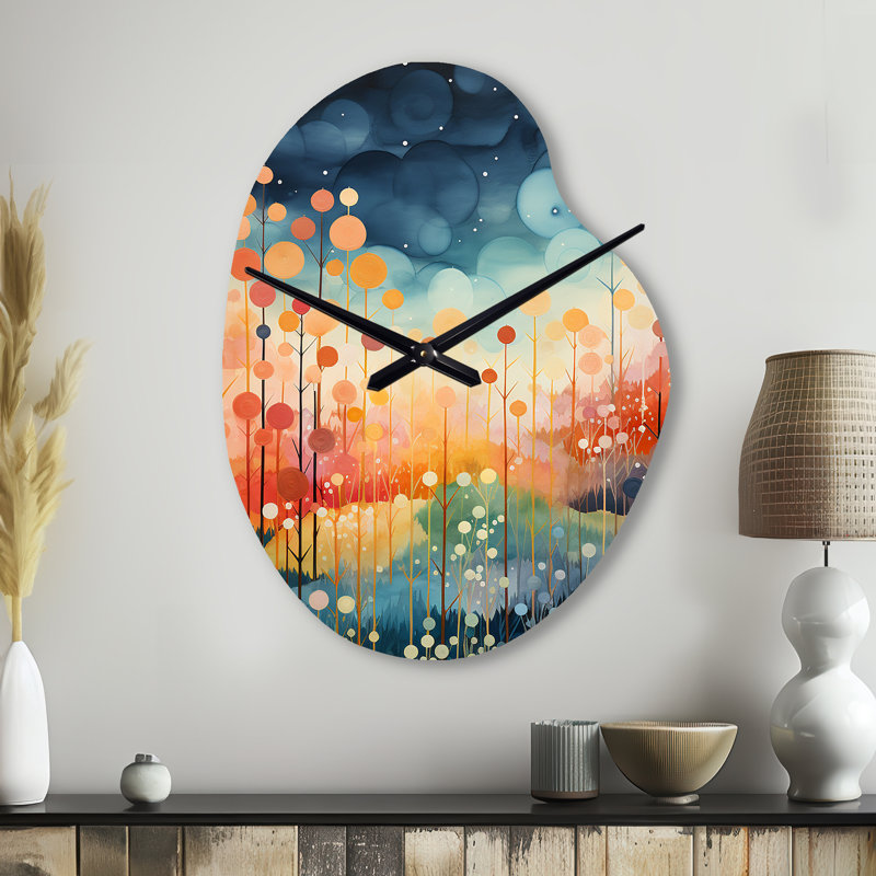Horloge murale en métal bleu, rose, Mid Century, Grand