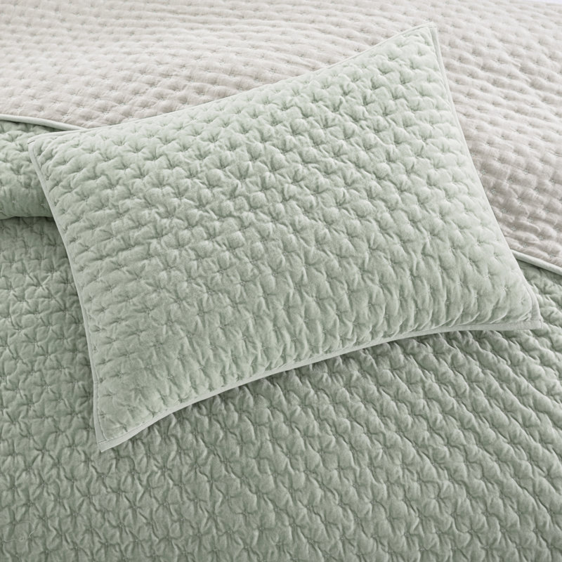 Ensemble de courtepointe en velours DKNY PURE, King Quilt + 2 King Shams, Vert