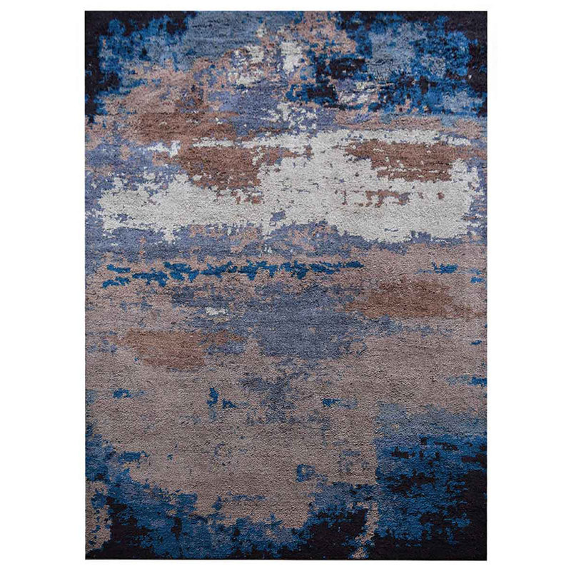 Premium Quality Abstract Hand Knotted Silk Multicolor Rectangle Indoor Area Rugs, Rectangle 5' x 8'