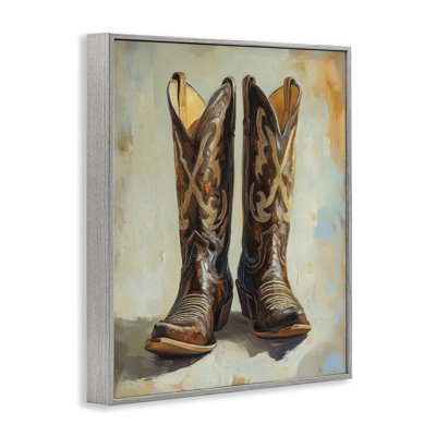 Cowboy Boots over Abstract Pattern Framed Giclee, design by Petal Prints Design
