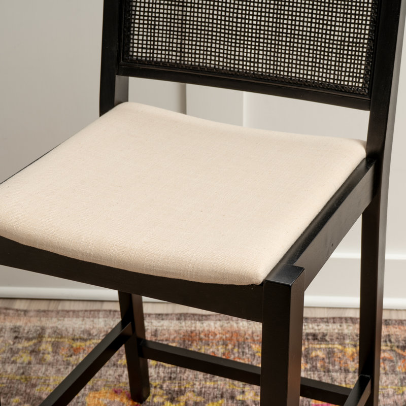 Lummie Upholstered Linen Counter Stool, Black, Counter Stool (25.25" Seat Height)