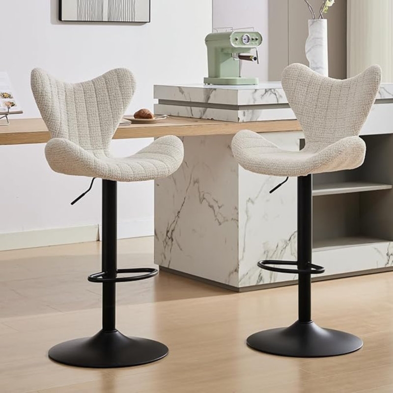 Swivel Upholstered Adjustable Height Counter Stool with Metal Frame, White