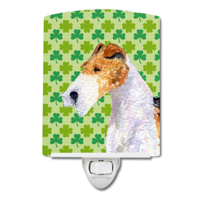Éclairage de nuit en céramique akita trèfle St. Patrick's Day, Fox-terrier