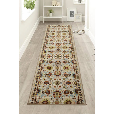 Custom Size Anti Slip Low Pile Oriental Mahal Cream Design Runner Rug for Indoor