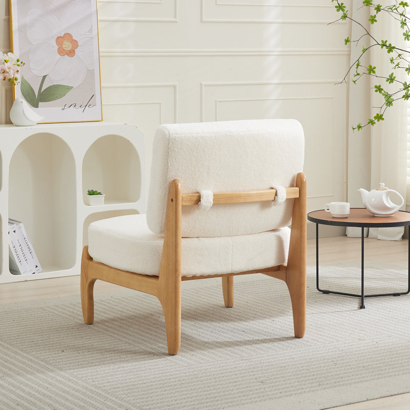 Teddy Armless Leisure Accent Chair, White Teddy, Brown