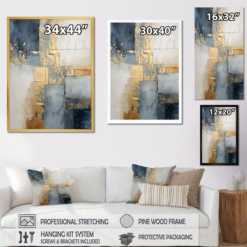 Bleu et or minimaliste scandinave - art mural scandinave encadré, Toile tendue, 32" H x 24" W