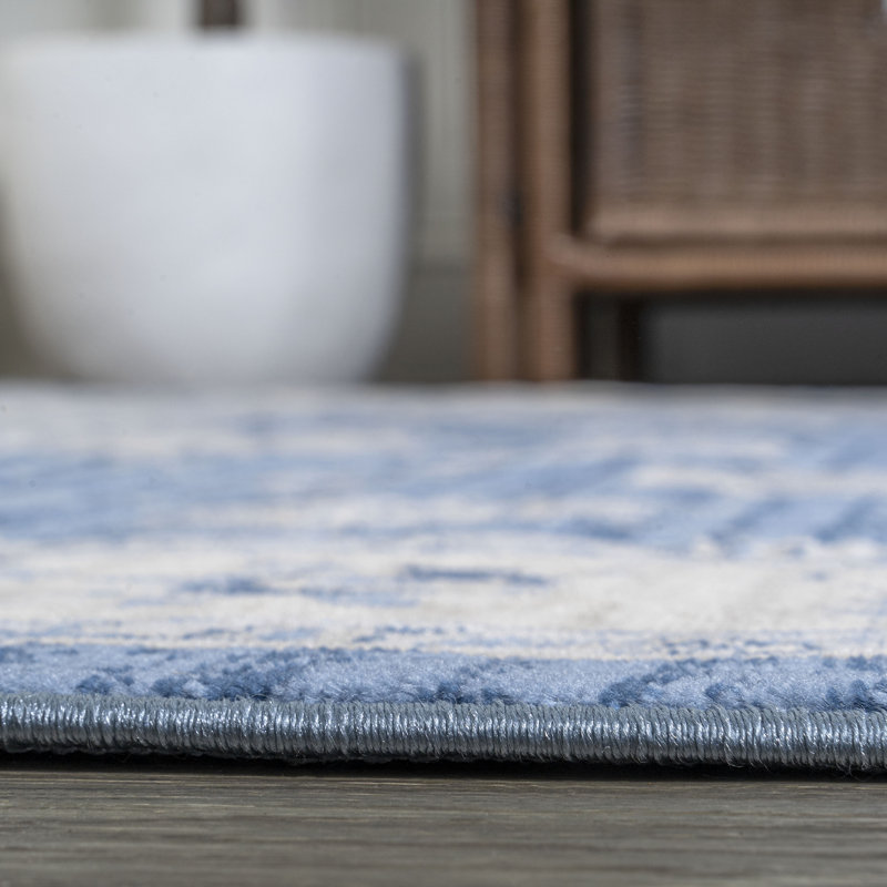 Tapis persan moderne bleu / ivoire Fenley, Carré 6 pi 7 po