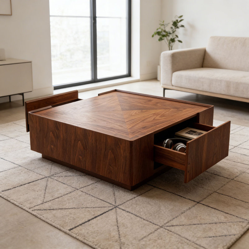 Table basse en noyer, 35,4 pouces carrés
