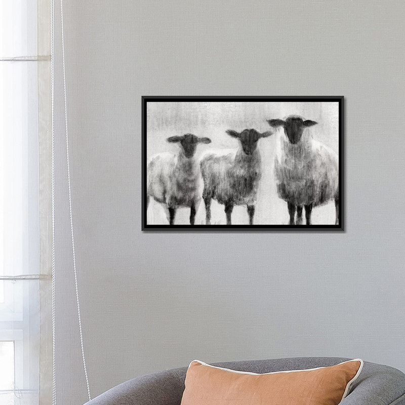 «Sheep I», reproduction sur toile, H 18 po x l 26 po x P 1,5 po, Toile avec cadre noir, Pas de tapis