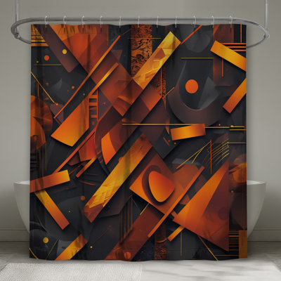 Rideaux de douche orange à motif géométrique abstrait extra long