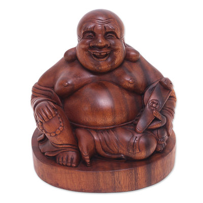 Figurine en bois Jovial Buddha