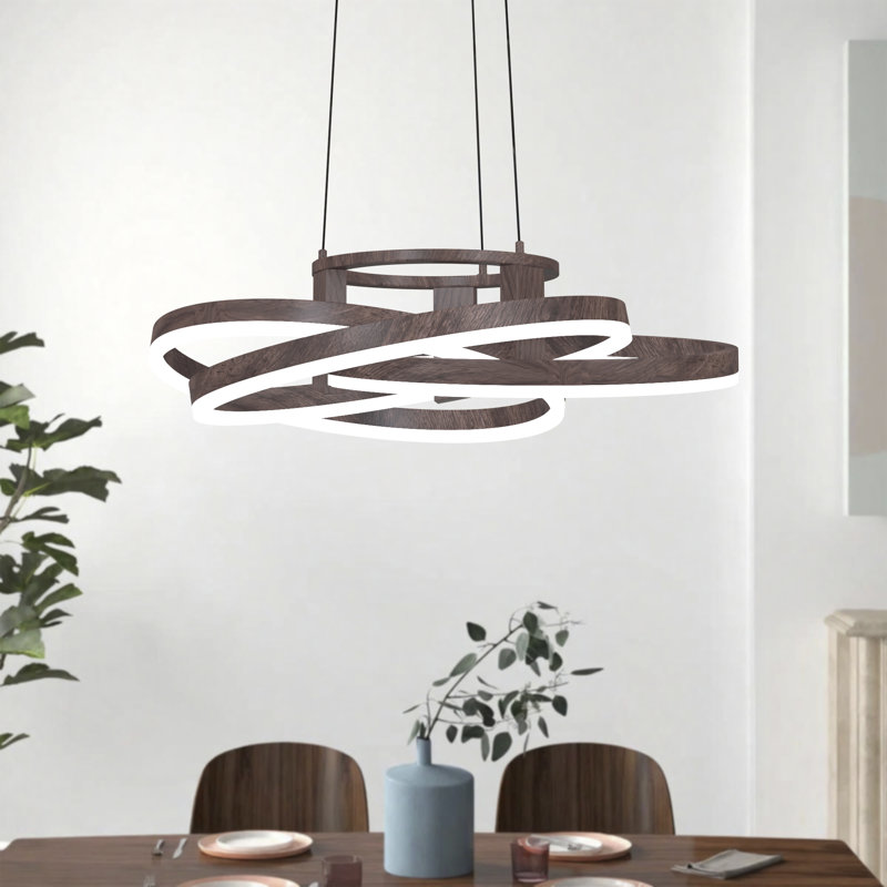 Lustre carré moderne / rectangulaire à 1 lumière en aluminium Alliber, Noyer, H 7 po x l 23,2 po x P 23,2 po