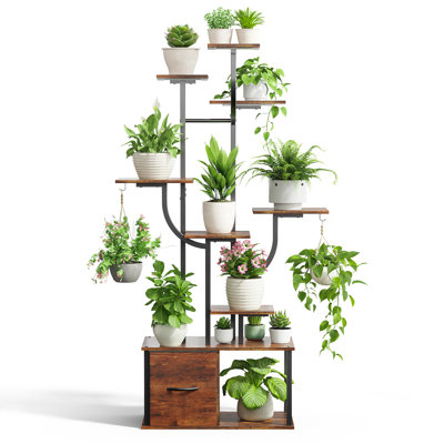  9-Tier Anti-tip Indoor Plant Stand With Adjustable Grow Lights, 59.06" Tall Metal Frame Outdoor Plant Shelf