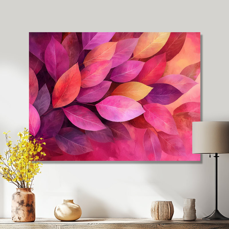 Jacquitta, feuilles magenta Blosoom I - feuilles, art mural, H 30 po x l 40 po, Toile tendue, Ne s’applique pas