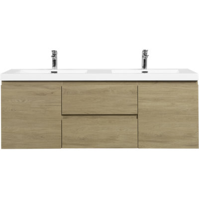 Meuble-lavabo de salle de bain avec lavabo, meuble-lavabo mural moderne avec lavabo en résine et tiroirs