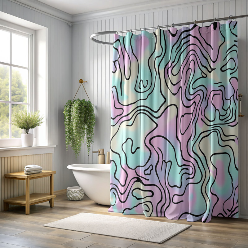 Rideau de douche Pastel Swirls - Premium, H 74 po x l 71 po