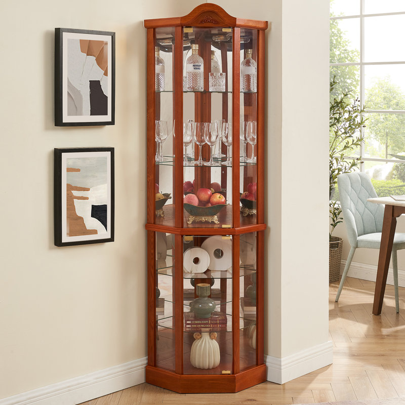 Vitrine d'angle vitrée avec vitrine d'angle, Oak