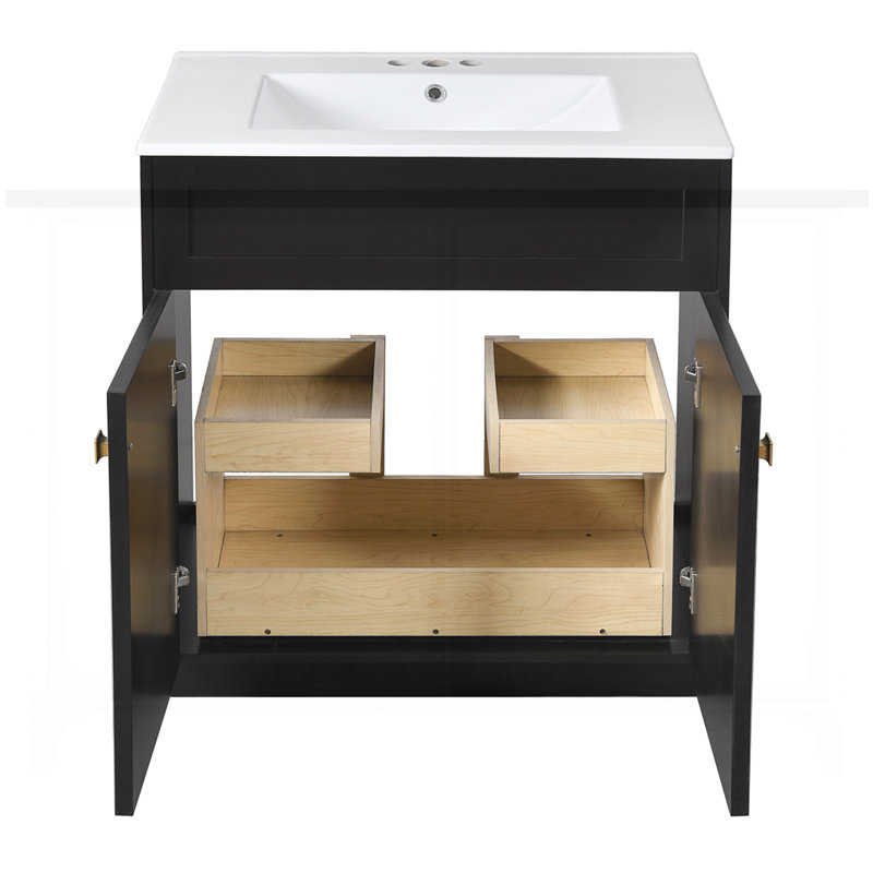 Meuble-lavabo 36 po avec cadre en pin massif, Noir