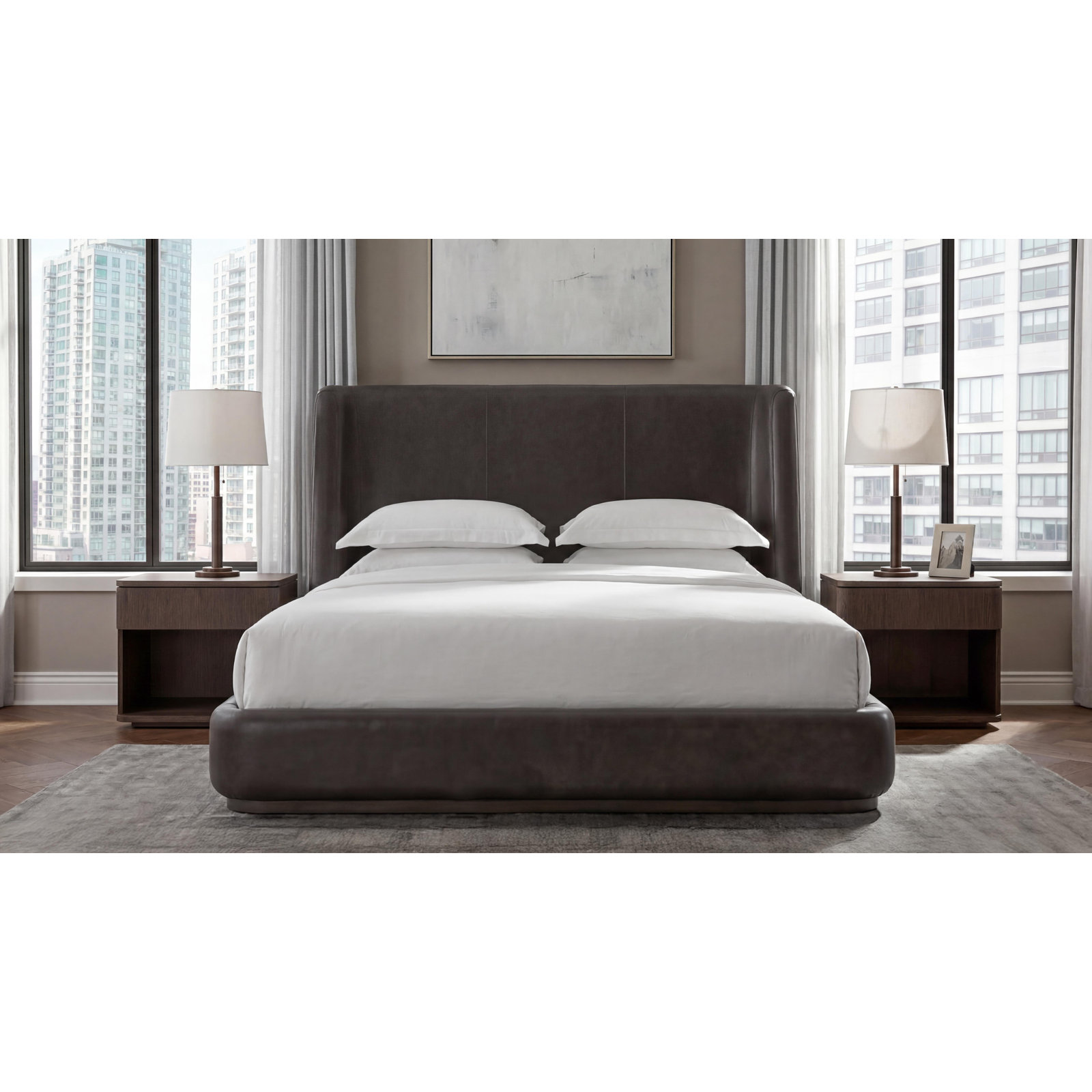 Alishia Upholstered Wingback Bed, Queen