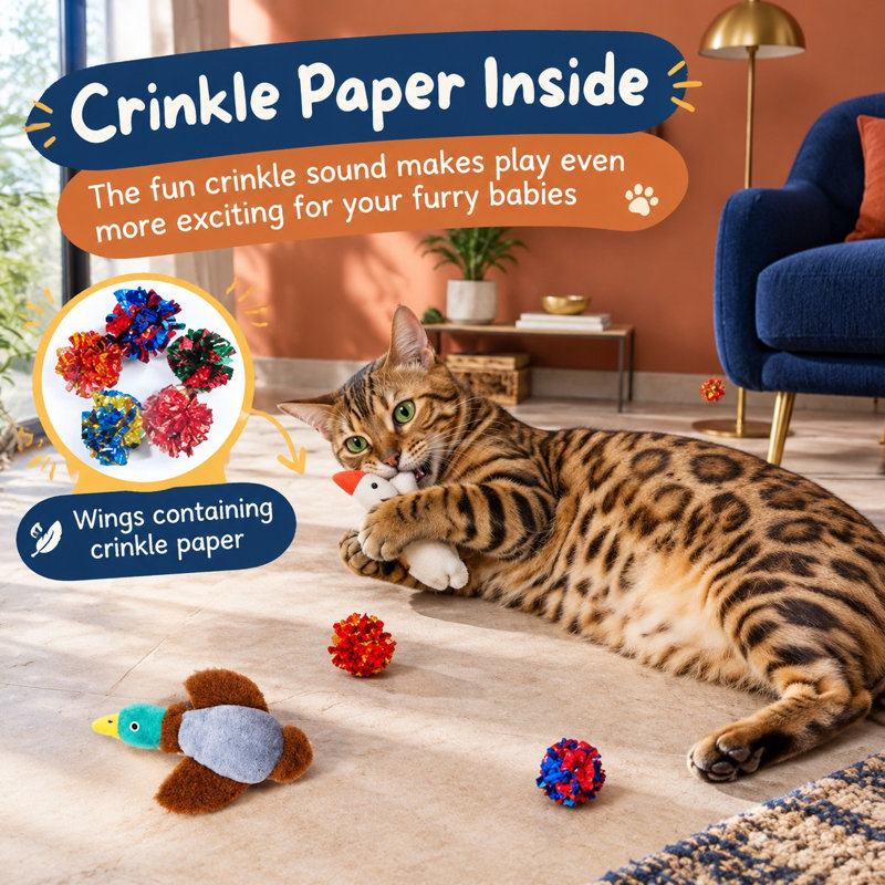 Ensemble de 2 jouets à chat en forme d'oiseau de 16,5 cm, à base d'herbe à chat, avec une construction douce et durable et un son de froissement pour l'exercice interactif des chatons d'intérieur, convient à toutes les races.